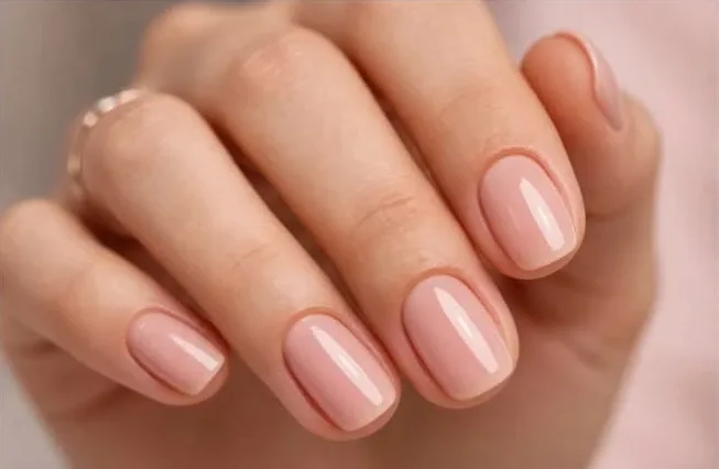Uñas soft gel en tono nude